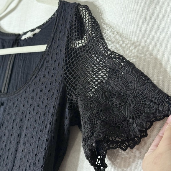 Maia Bergman Black Eyelet Lace Mini Dress S Cottage Romantic Whimsigoth Coquette - Picture 3 of 7